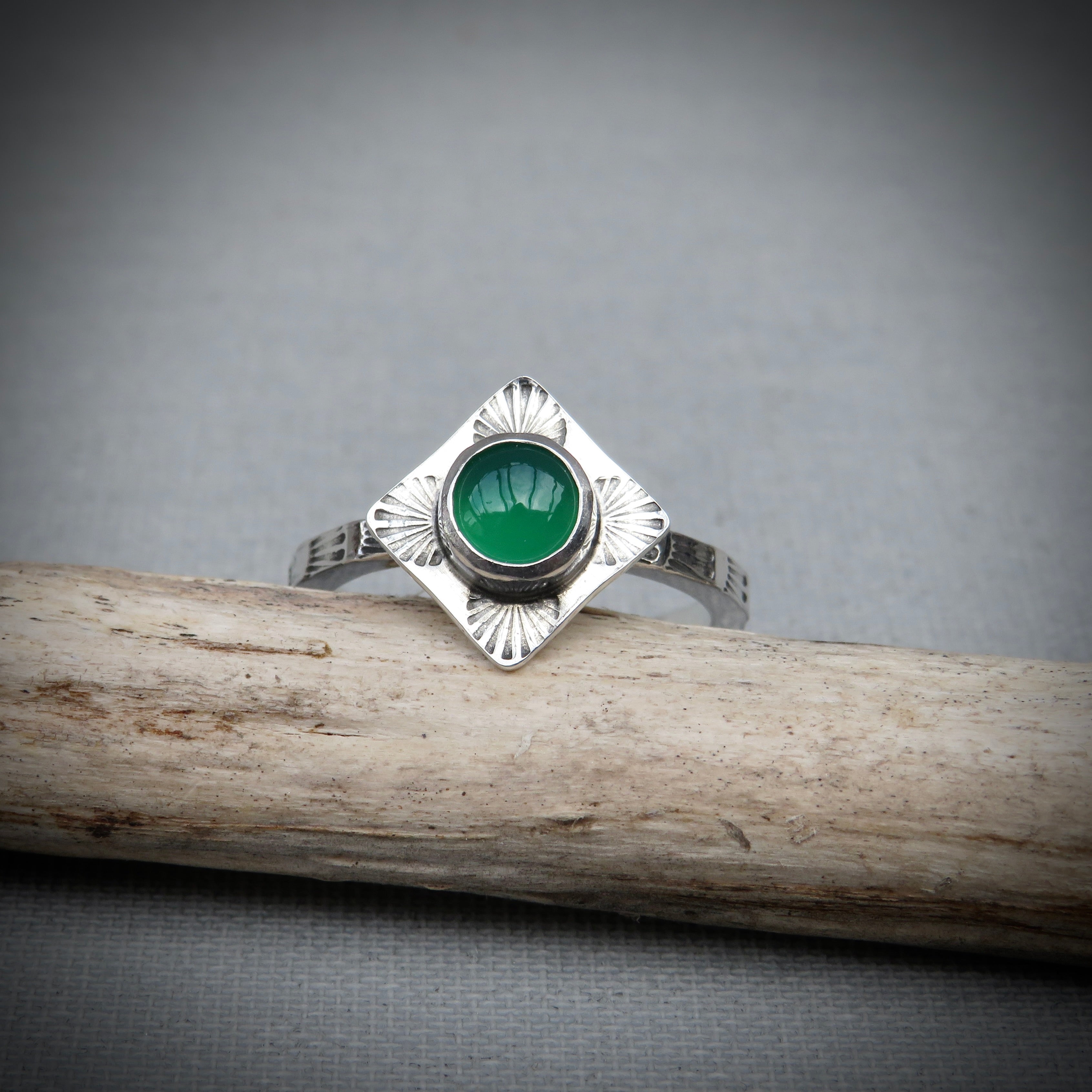 Aurelia Ring | Sterling Silver Green Onyx Sunburst Ring