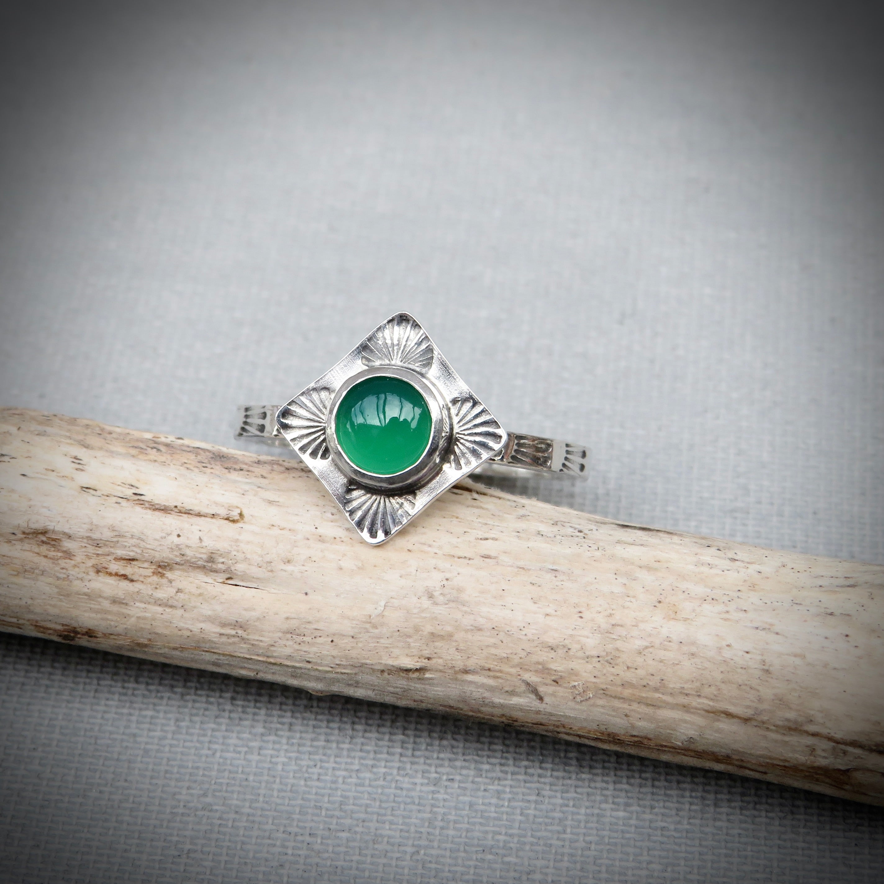 Aurelia Ring | Sterling Silver Green Onyx Sunburst Ring