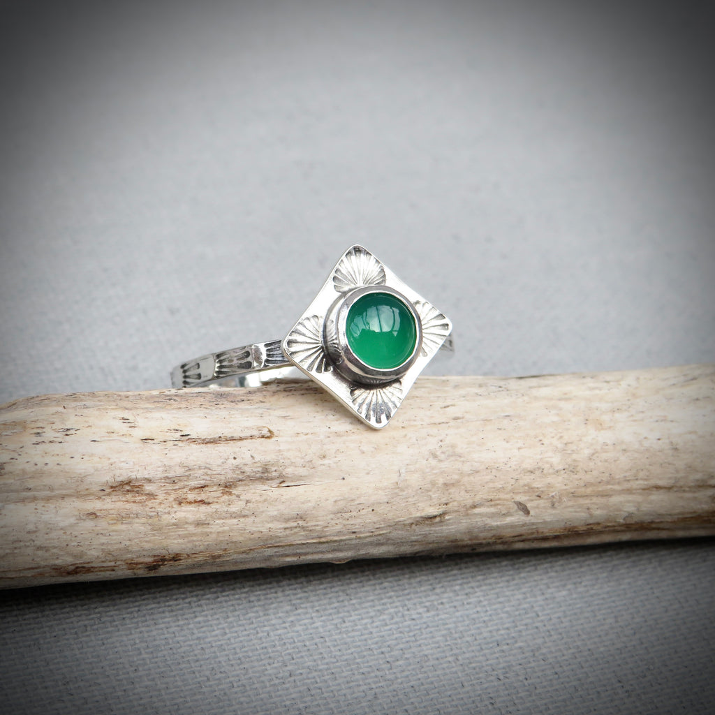 Aurelia Ring | Sterling Silver Green Onyx Sunburst Ring