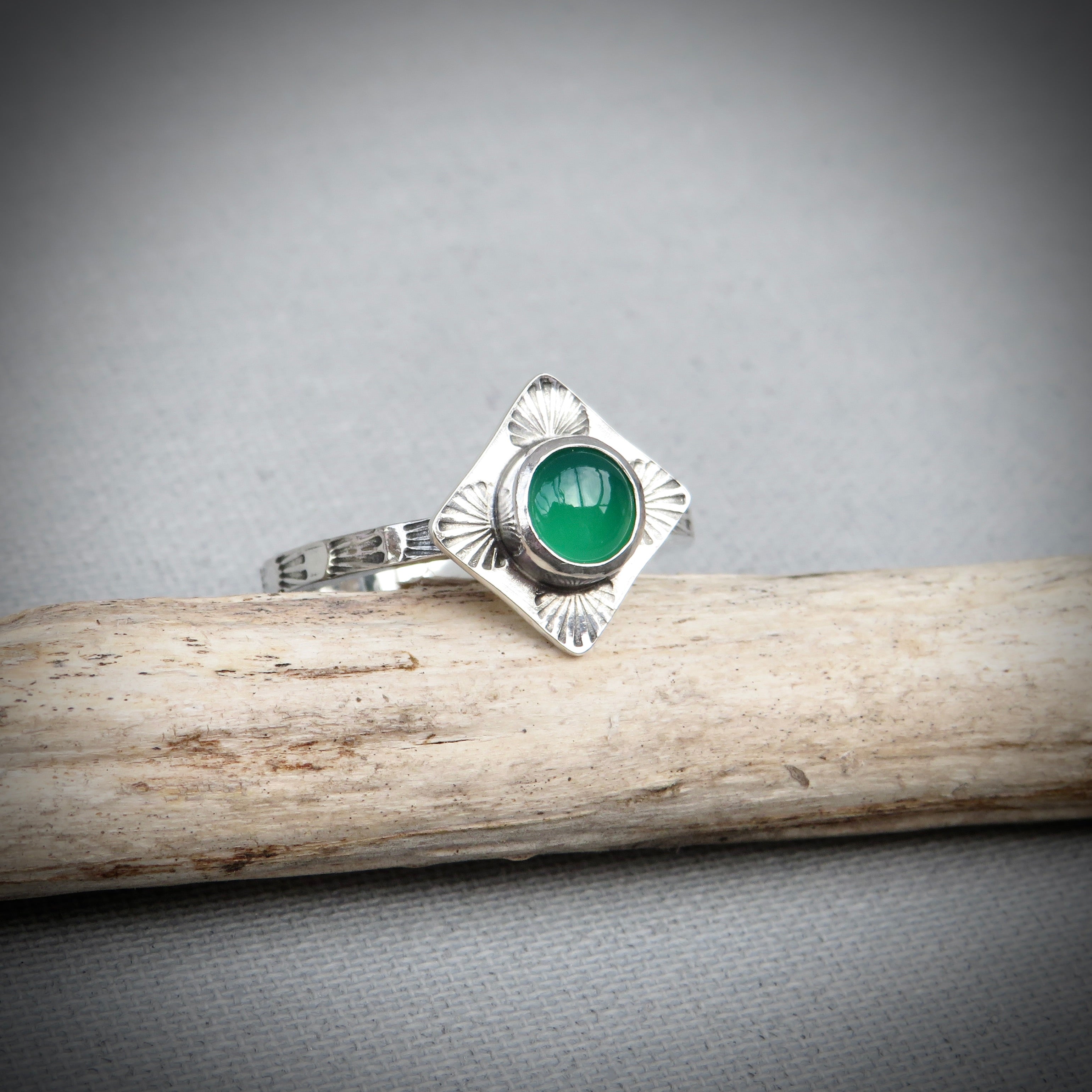 Aurelia Ring | Sterling Silver Green Onyx Sunburst Ring