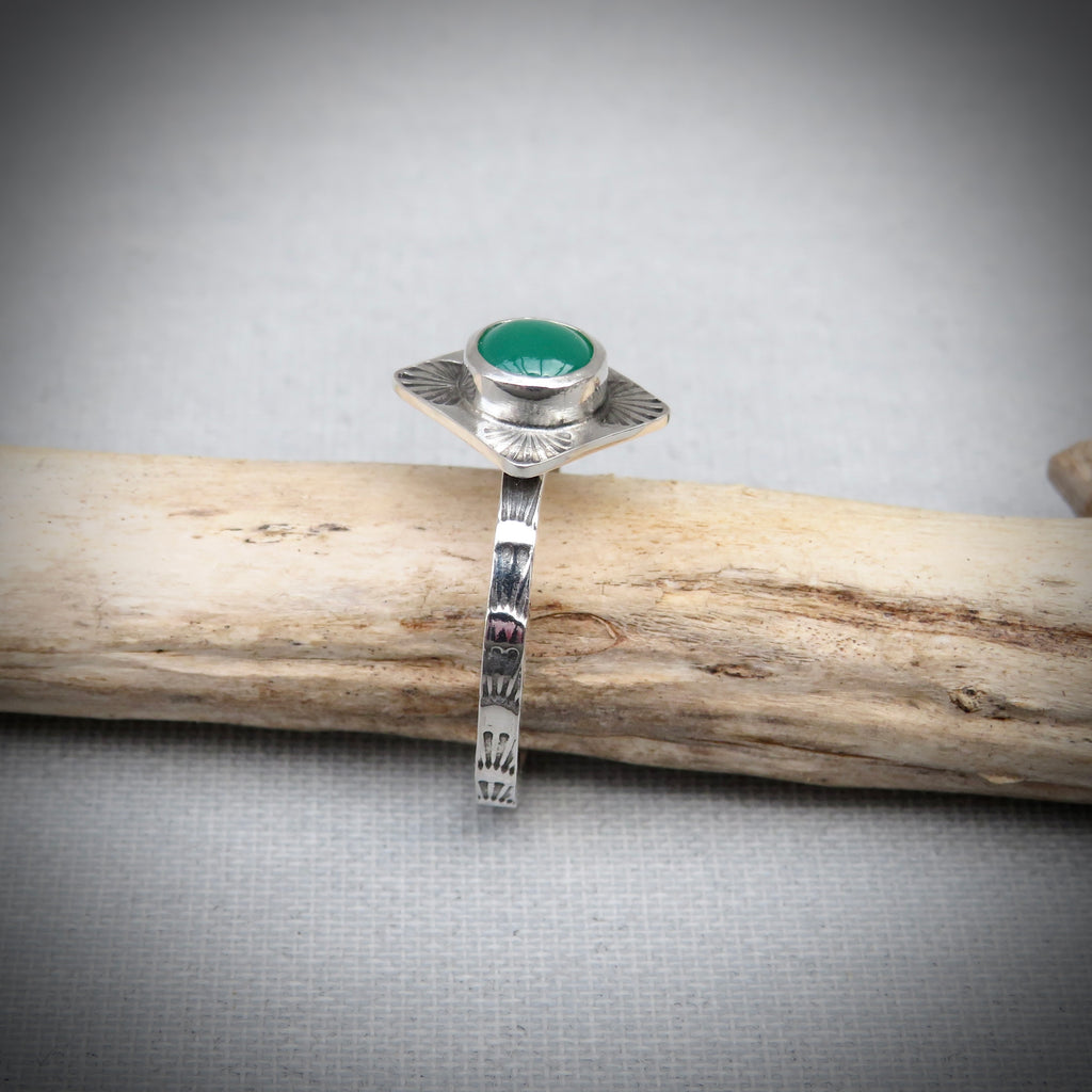 Aurelia Ring | Sterling Silver Green Onyx Sunburst Ring