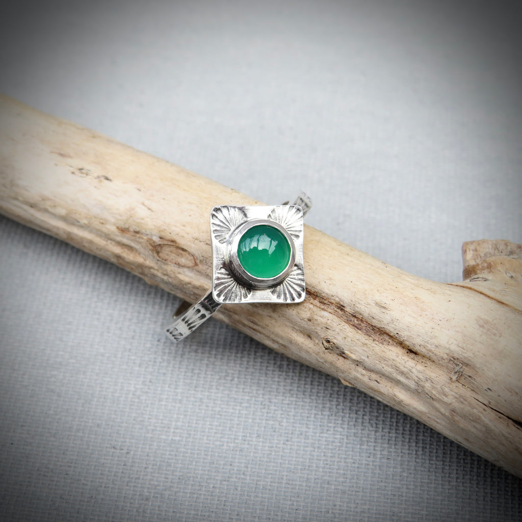 Aurelia Ring | Sterling Silver Green Onyx Sunburst Ring