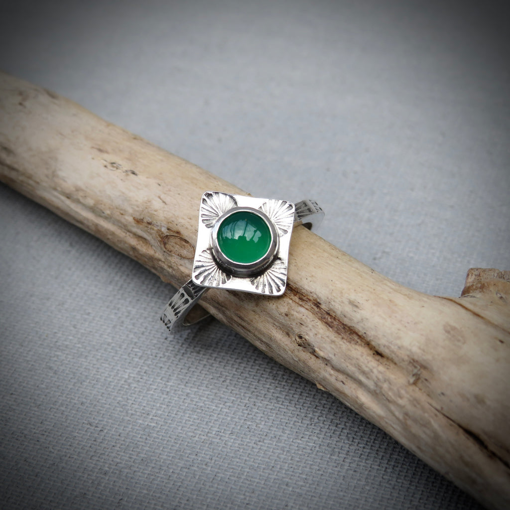 Aurelia Ring | Sterling Silver Green Onyx Sunburst Ring