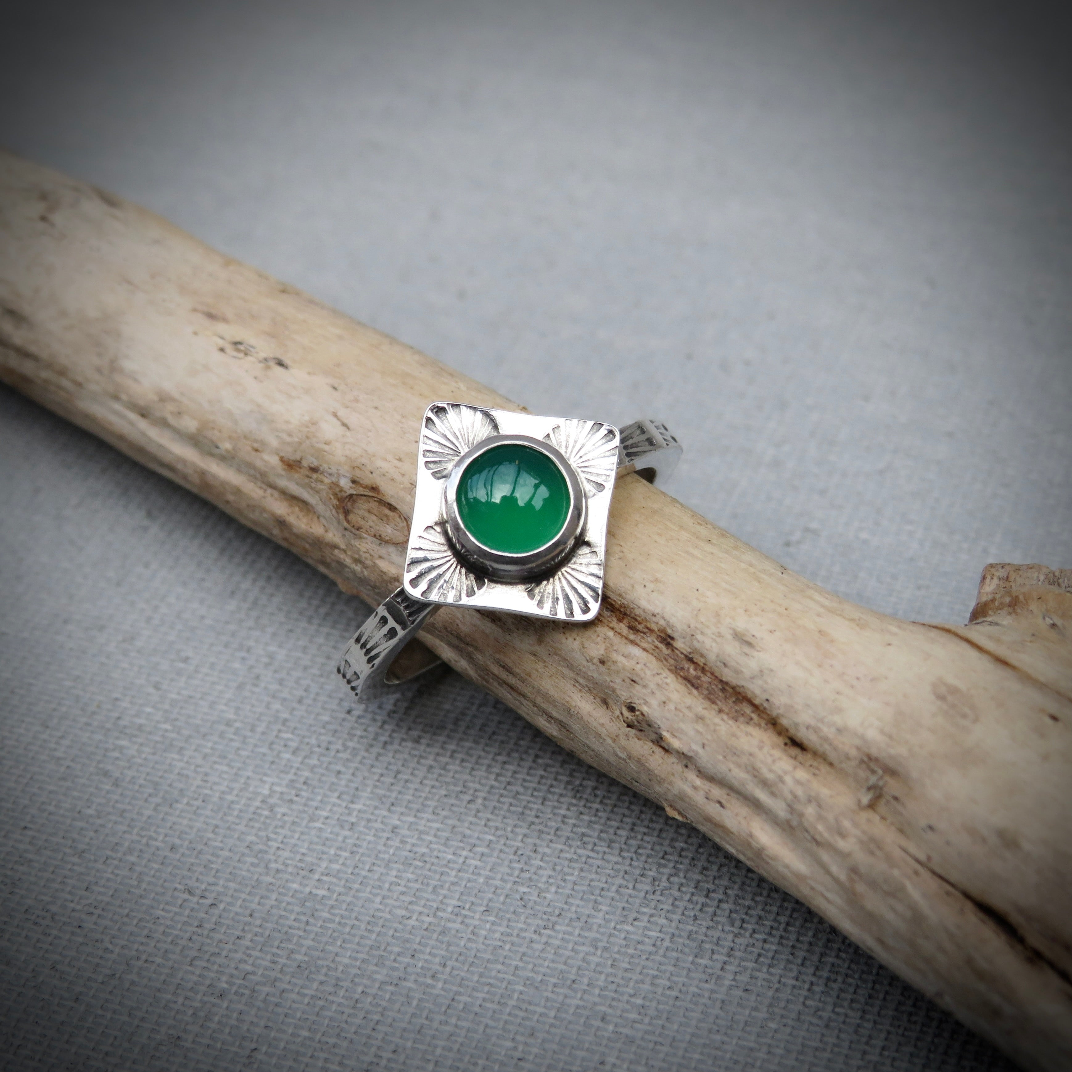 Aurelia Ring | Sterling Silver Green Onyx Sunburst Ring
