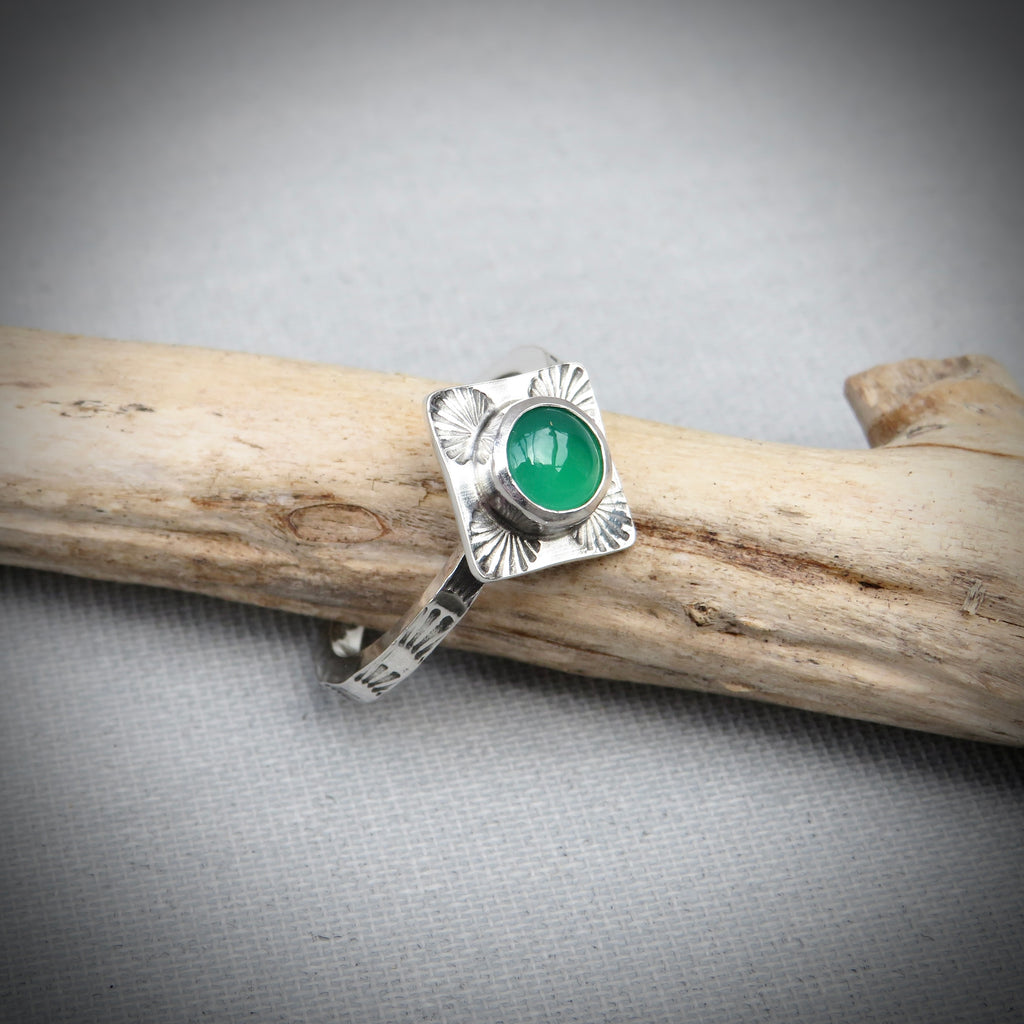 Aurelia Ring | Sterling Silver Green Onyx Sunburst Ring