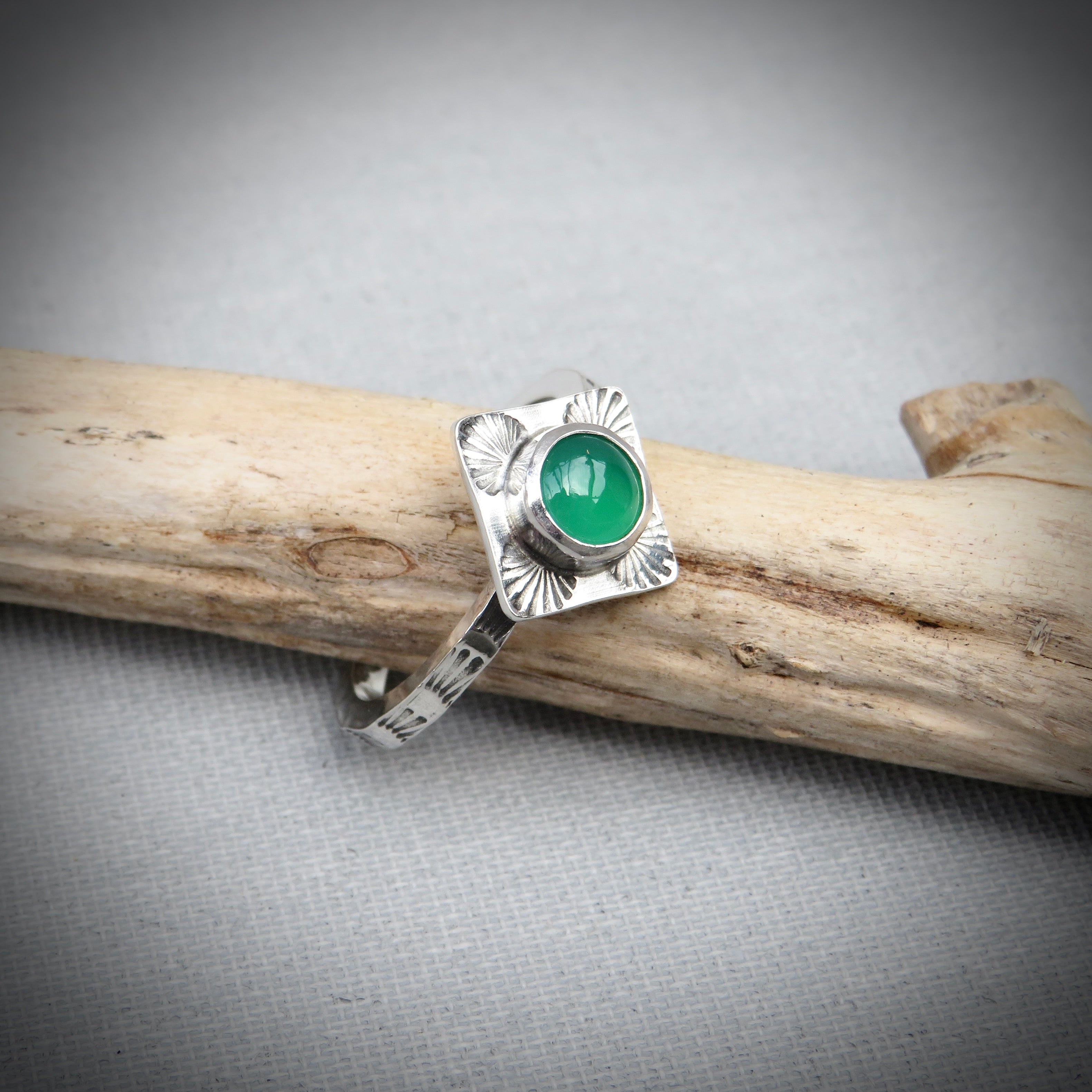 Aurelia Ring | Sterling Silver Green Onyx Sunburst Ring