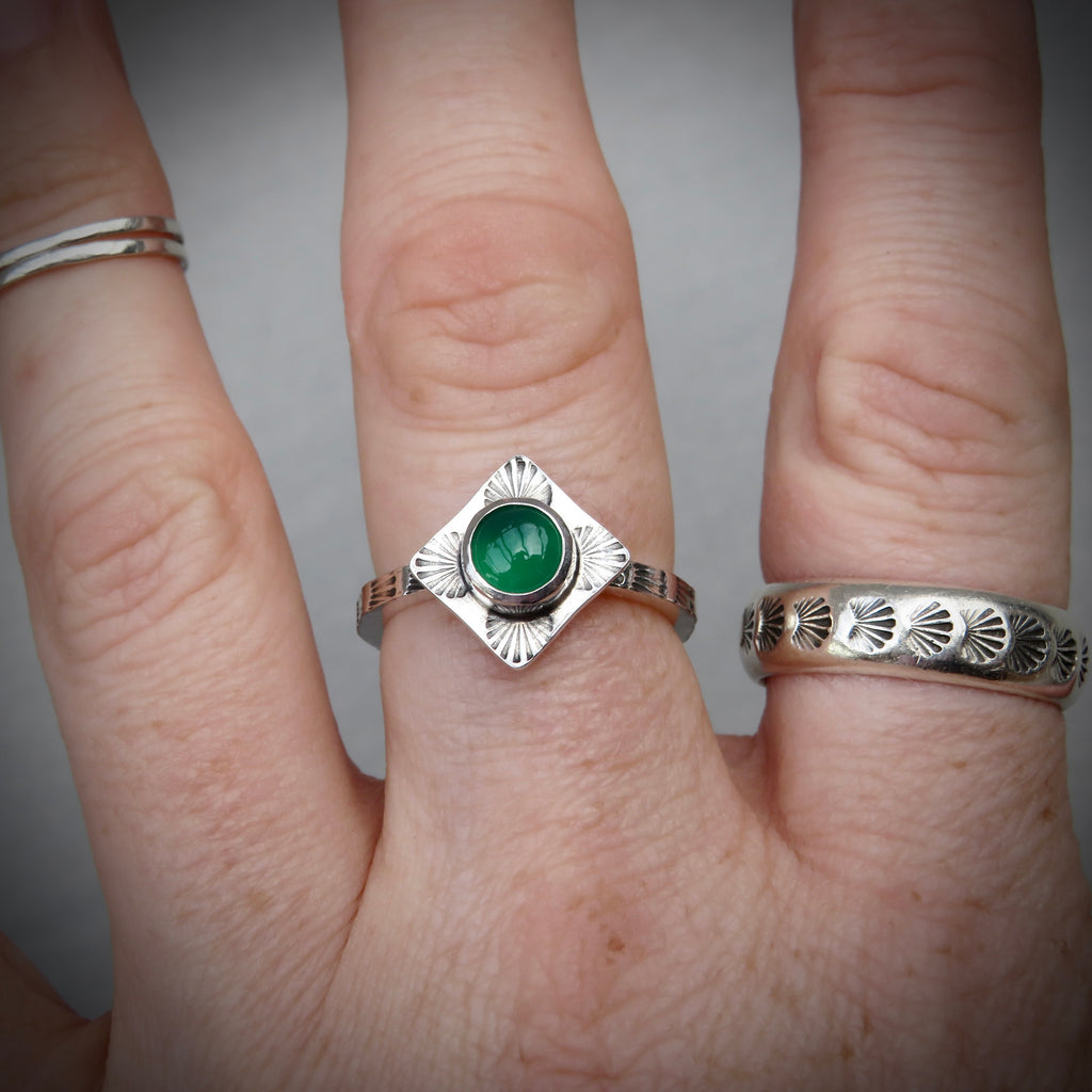 Aurelia Ring | Sterling Silver Green Onyx Sunburst Ring