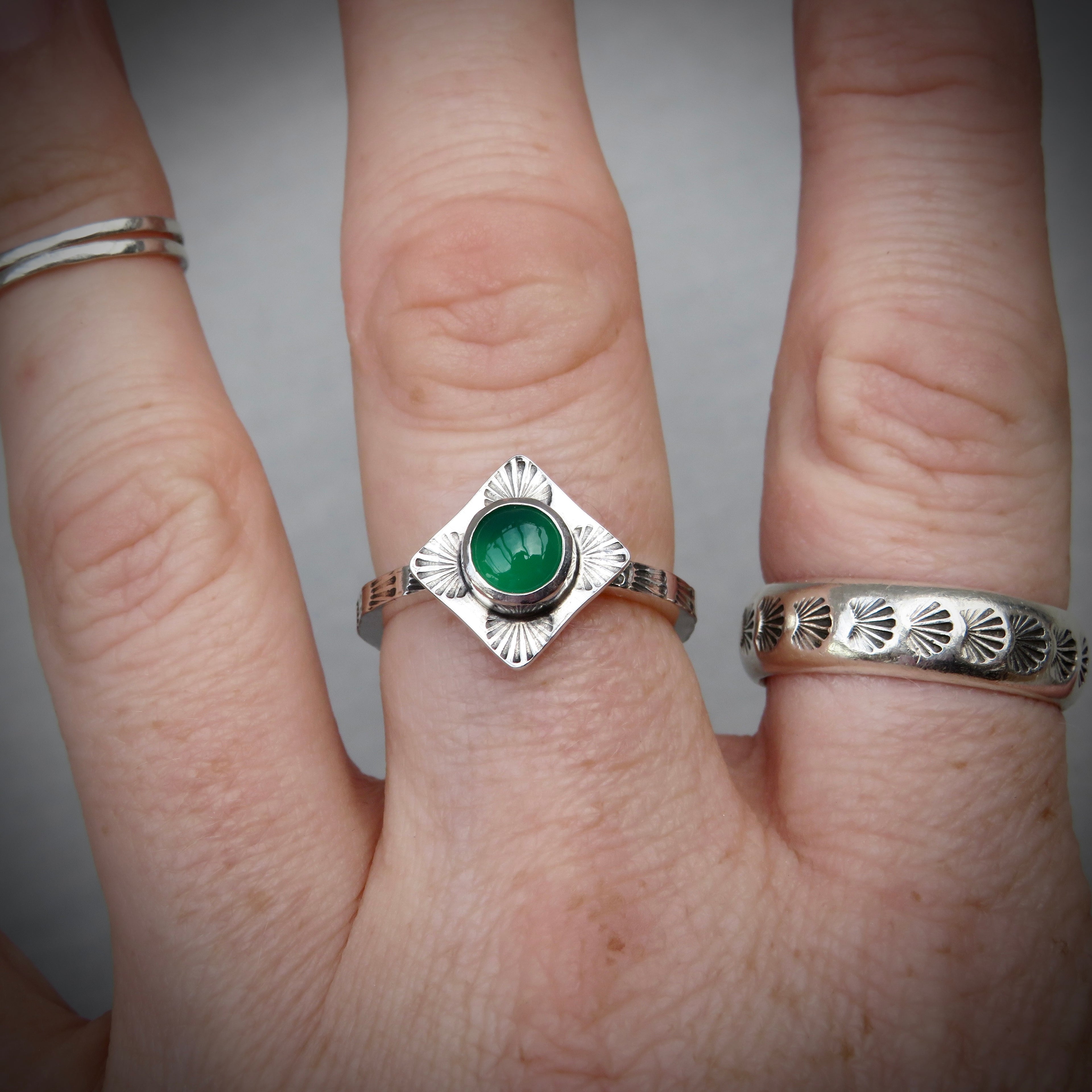 Aurelia Ring | Sterling Silver Green Onyx Sunburst Ring