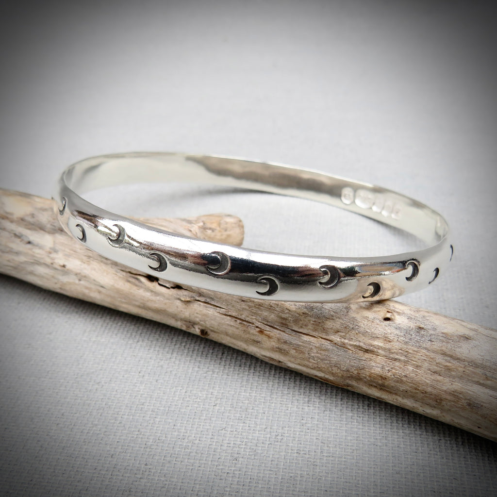 Title: Selene Bangle | Sterling Silver Moon Bangle