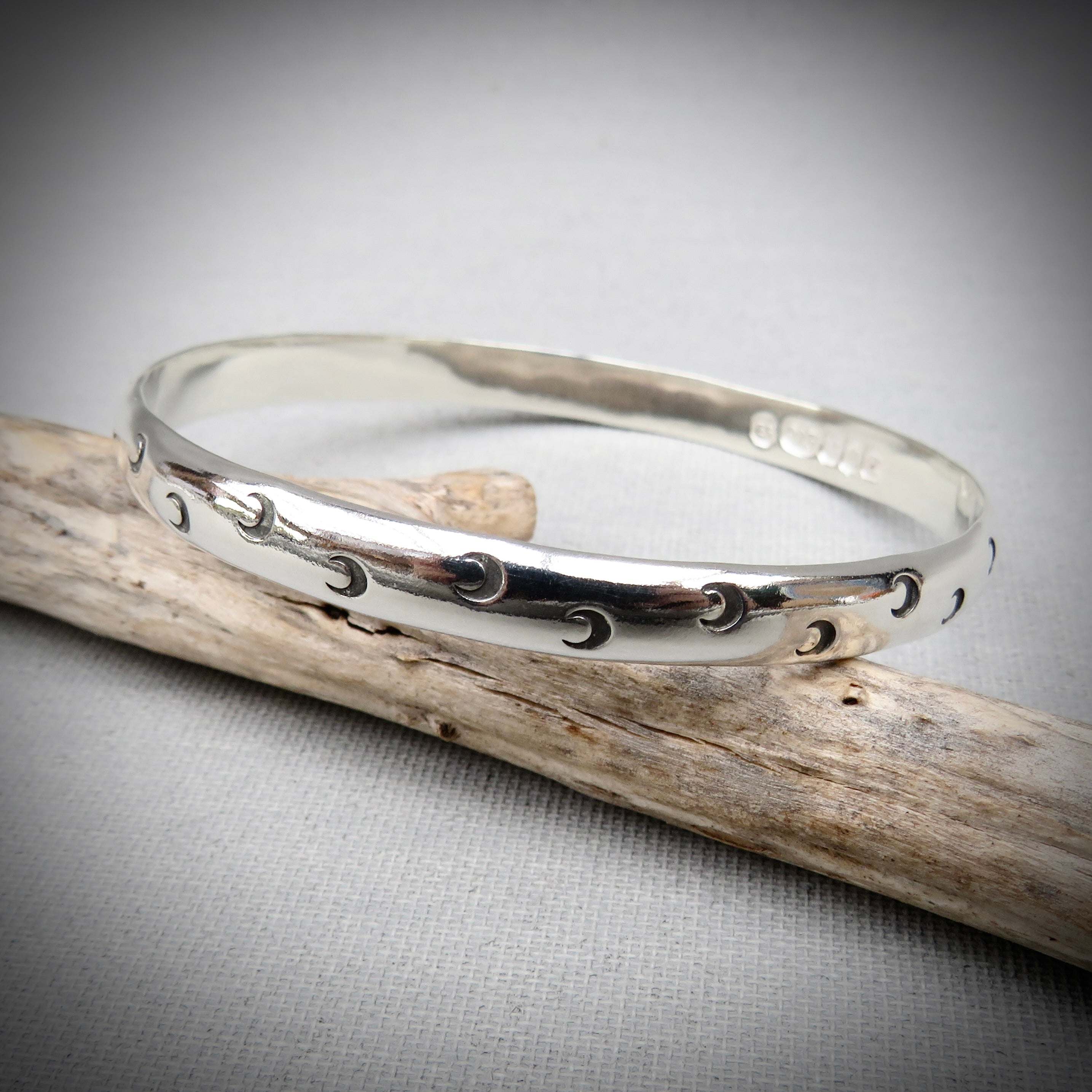 Title: Selene Bangle | Sterling Silver Moon Bangle
