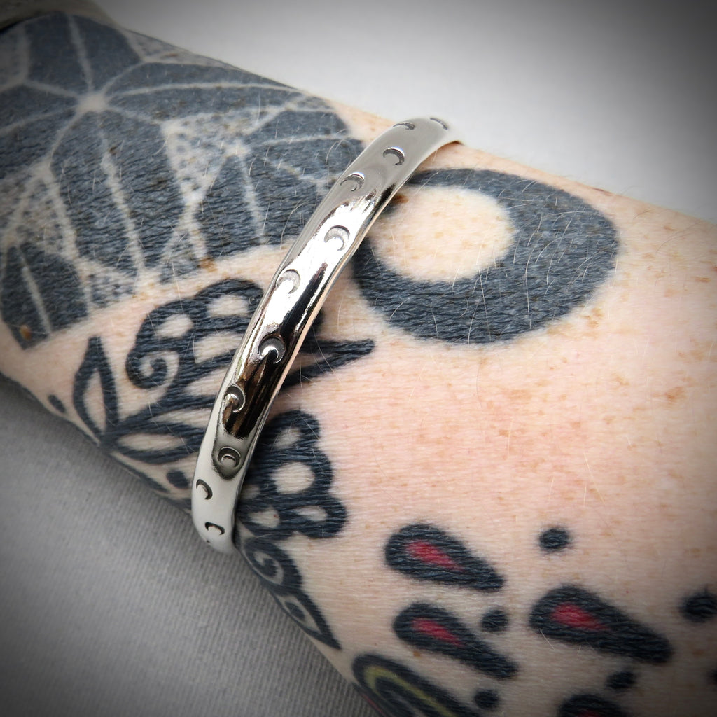 Title: Selene Bangle | Sterling Silver Moon Bangle