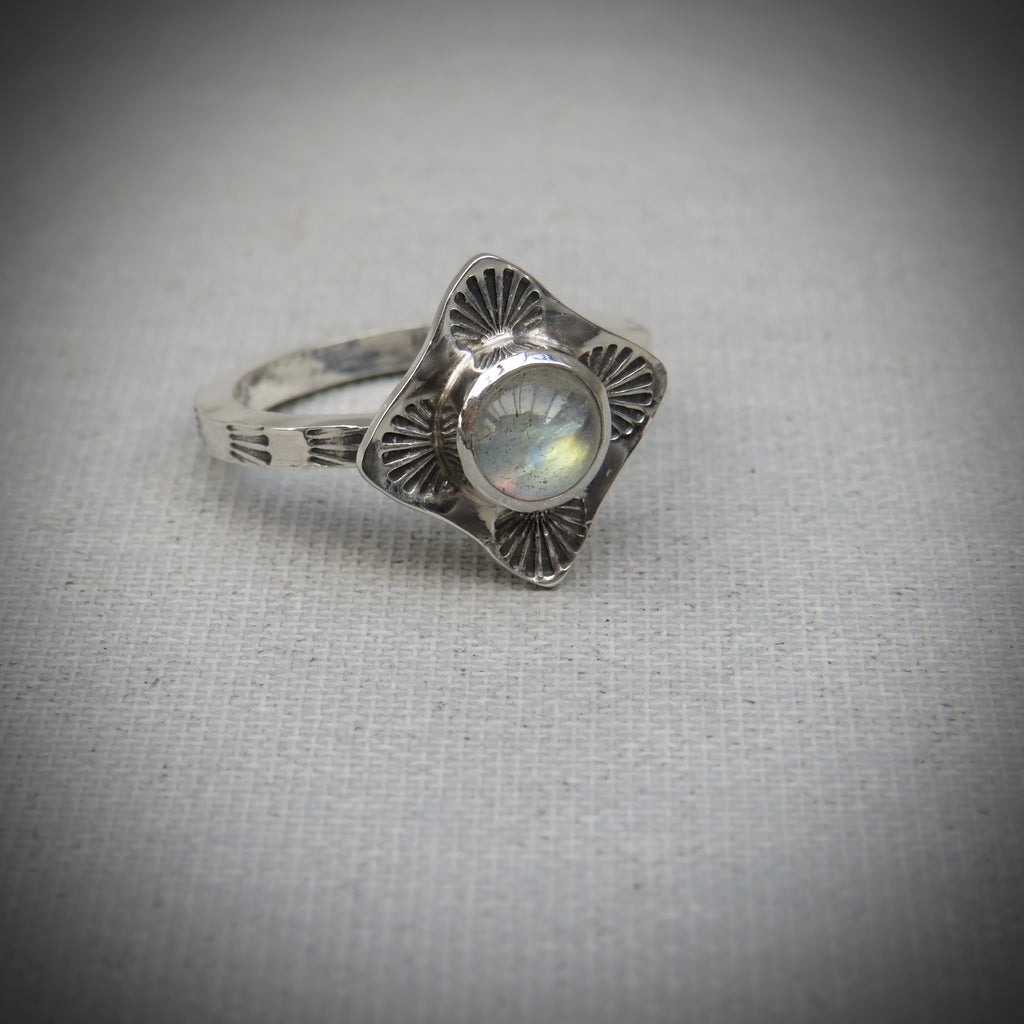 Aurelia Ring | Sterling Silver Sunburst Ring with Labradorite