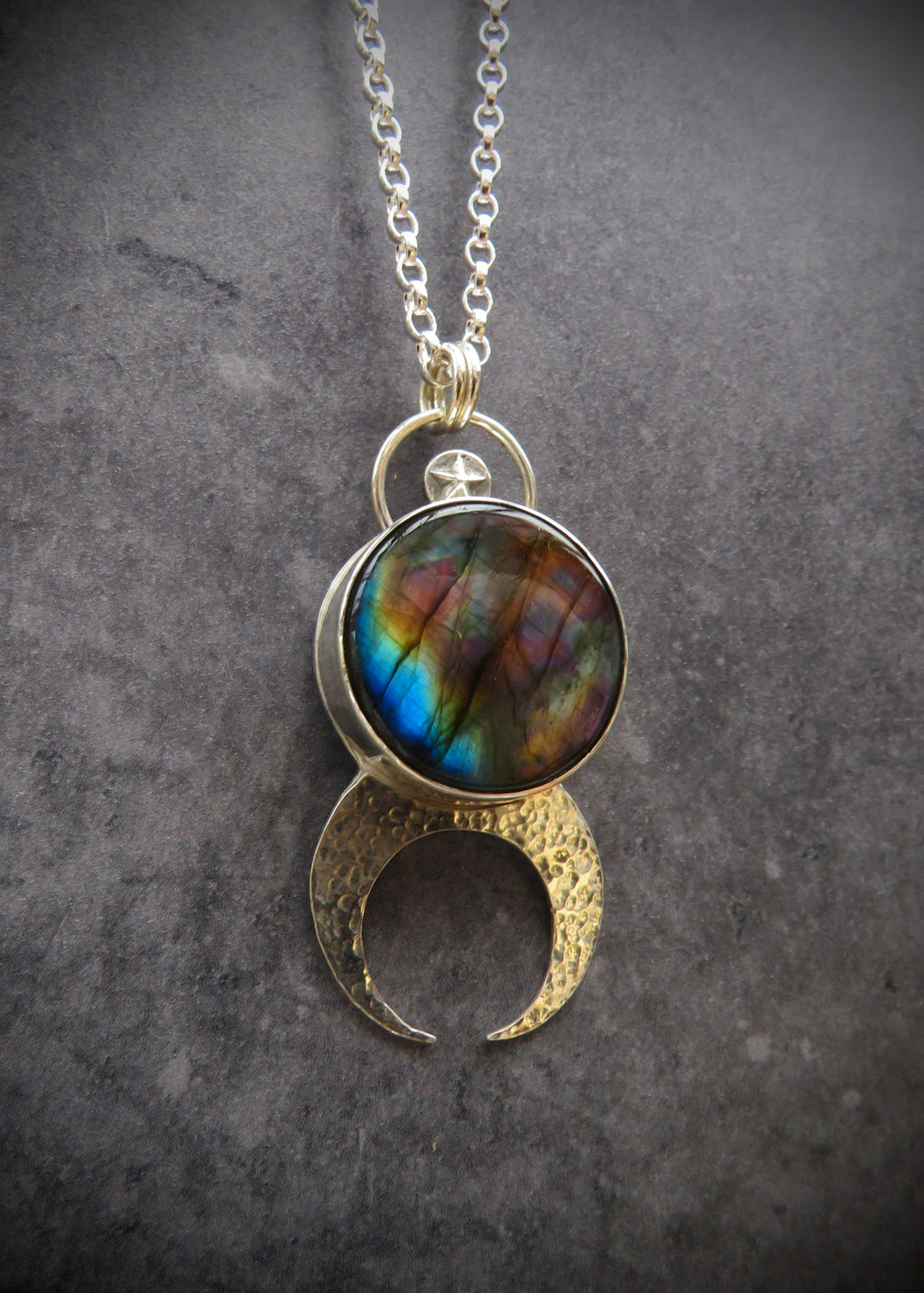 Gloam Pendant | Sterling Silver Labradorite Crescent Moon Pendant