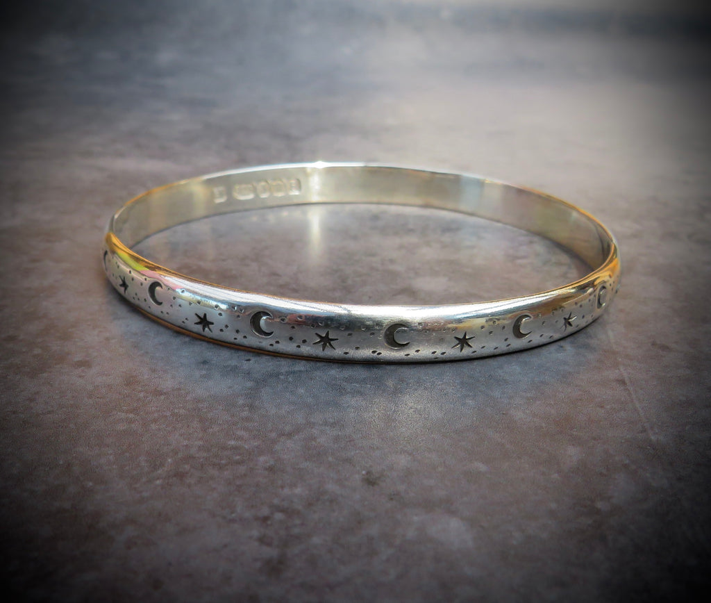 Nyx Bangle | Sterling Silver Moon and Star Bangle
