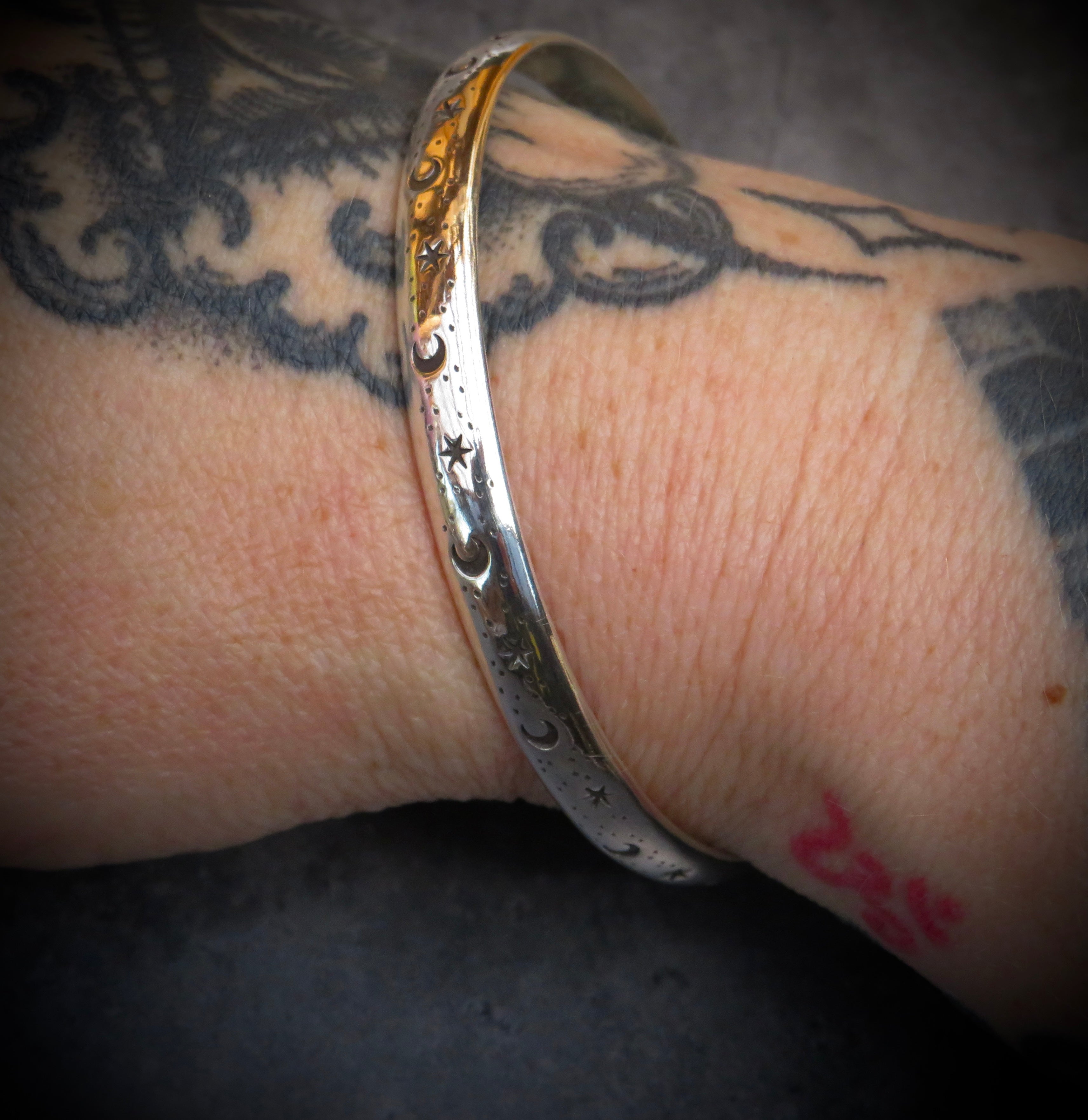 Nyx Bangle | Sterling Silver Moon and Star Bangle
