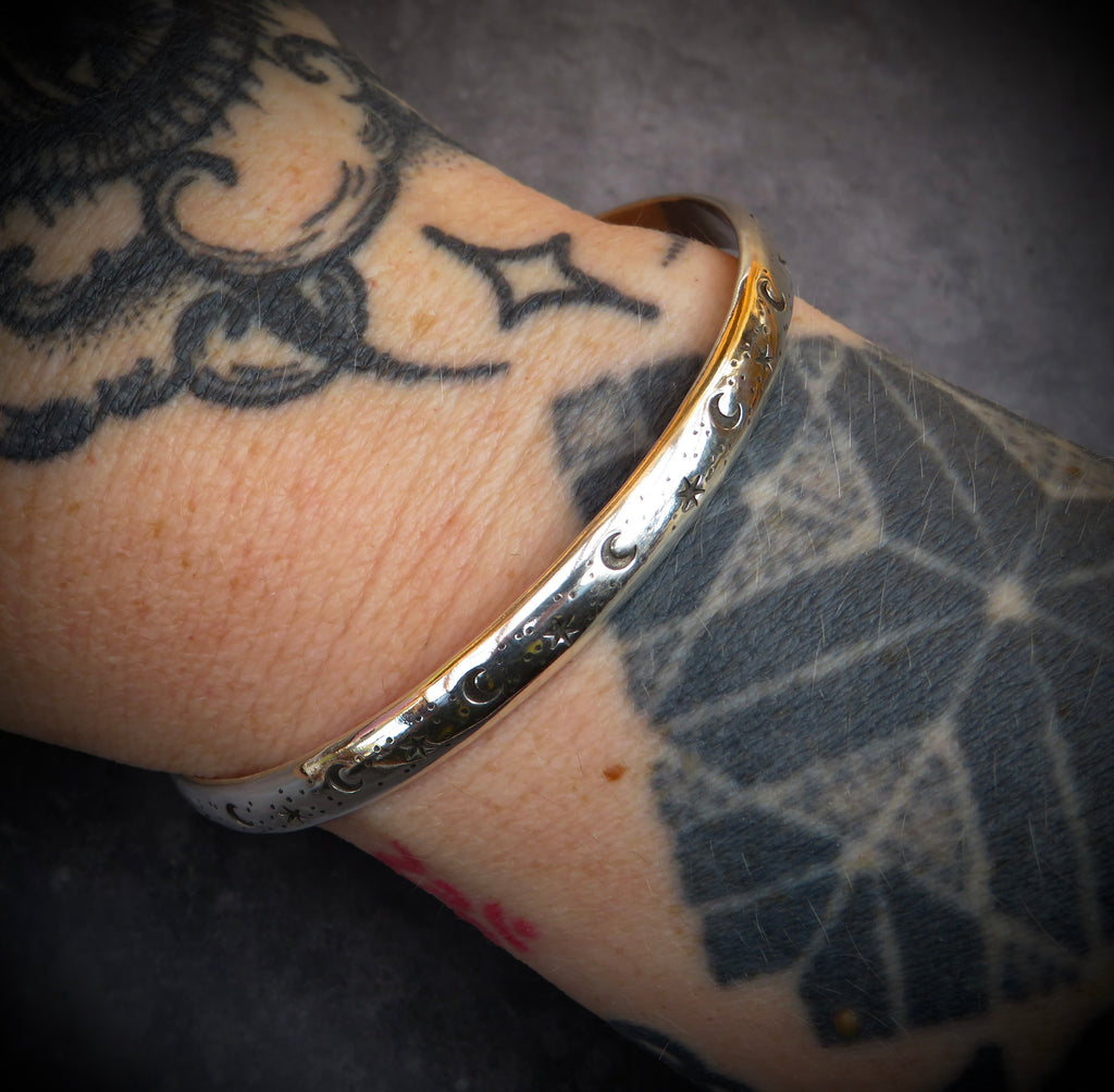 Nyx Bangle | Sterling Silver Moon and Star Bangle