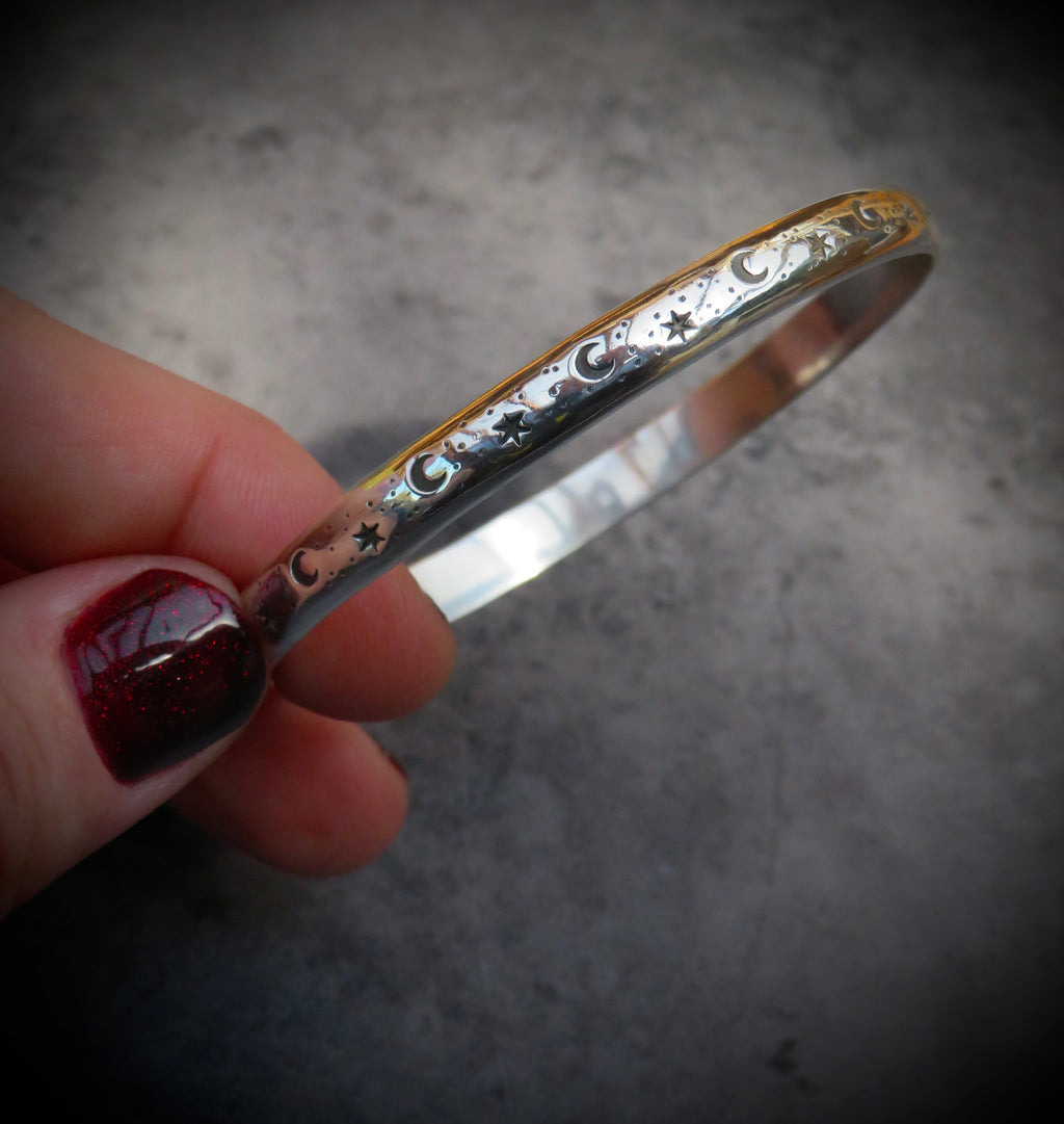 Nyx Bangle | Sterling Silver Moon and Star Bangle
