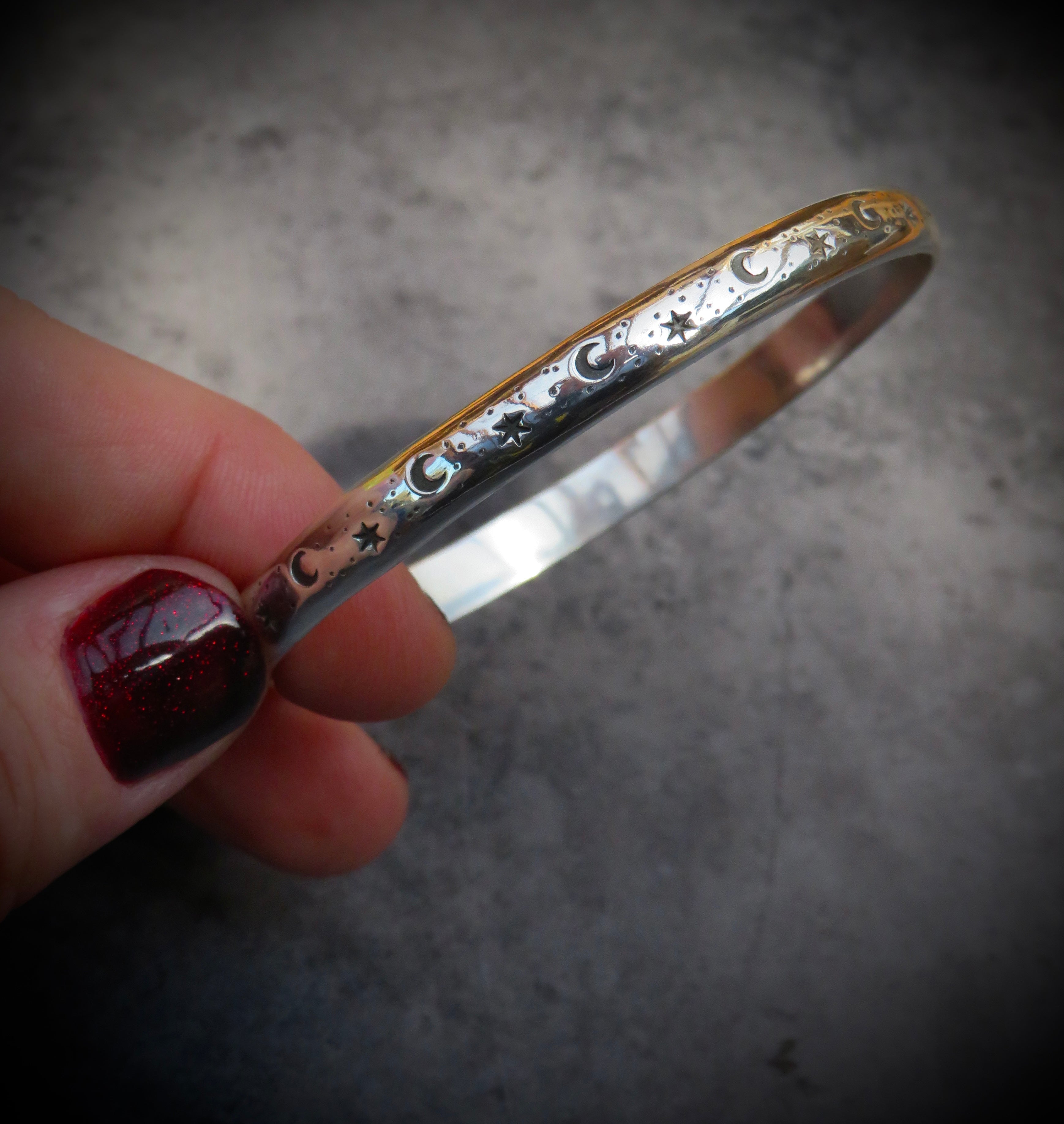 Nyx Bangle | Sterling Silver Moon and Star Bangle