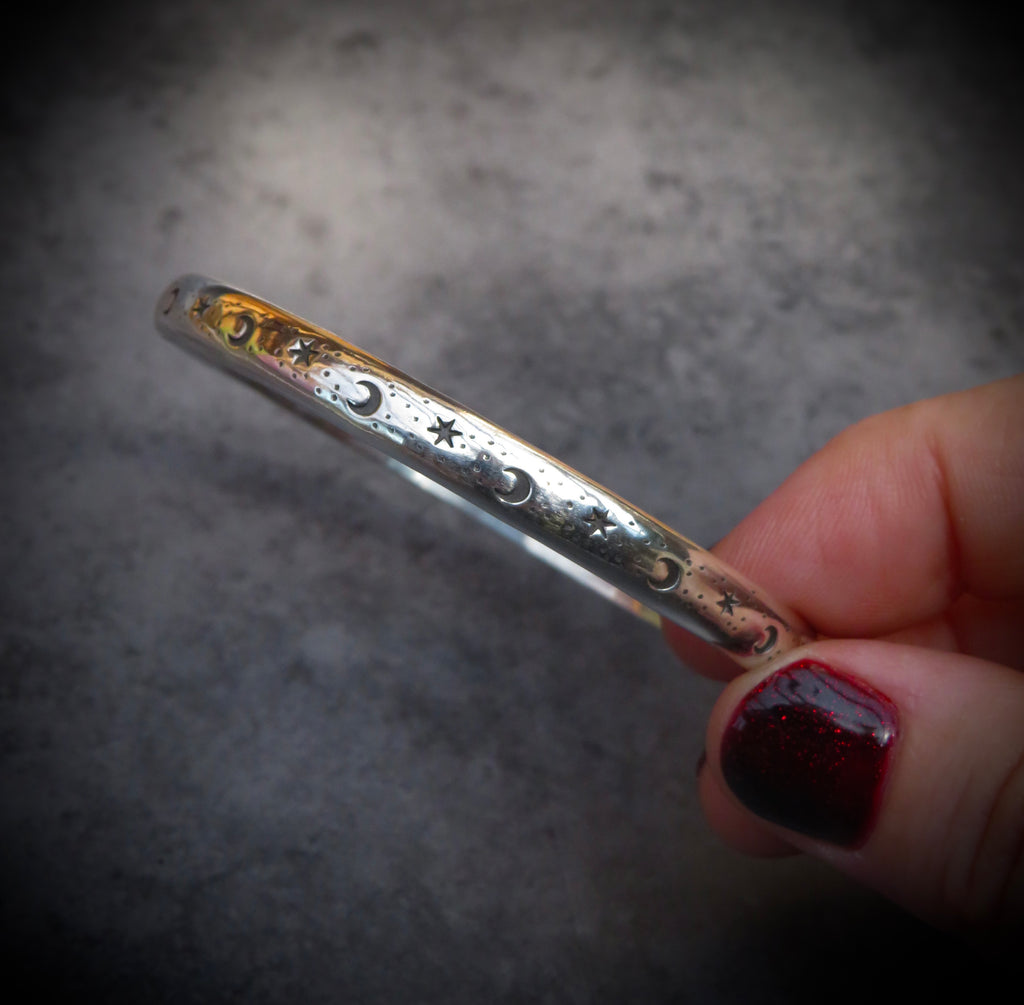 Nyx Bangle | Sterling Silver Moon and Star Bangle