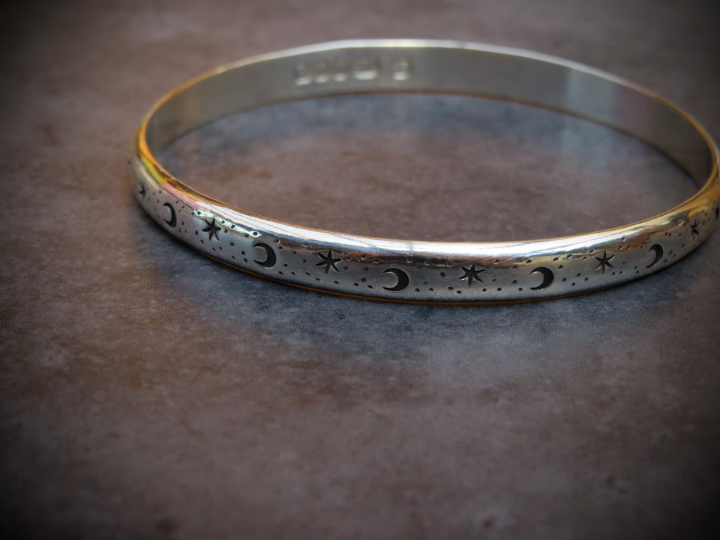 Nyx Bangle | Sterling Silver Moon and Star Bangle