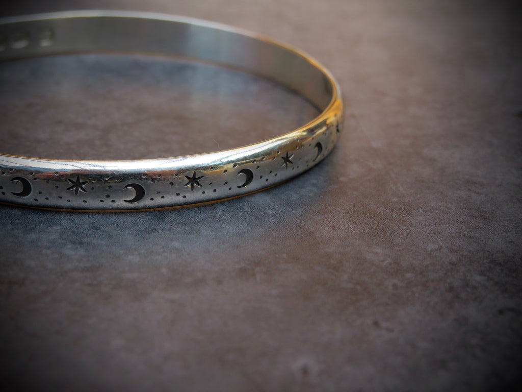 Nyx Bangle | Sterling Silver Moon and Star Bangle