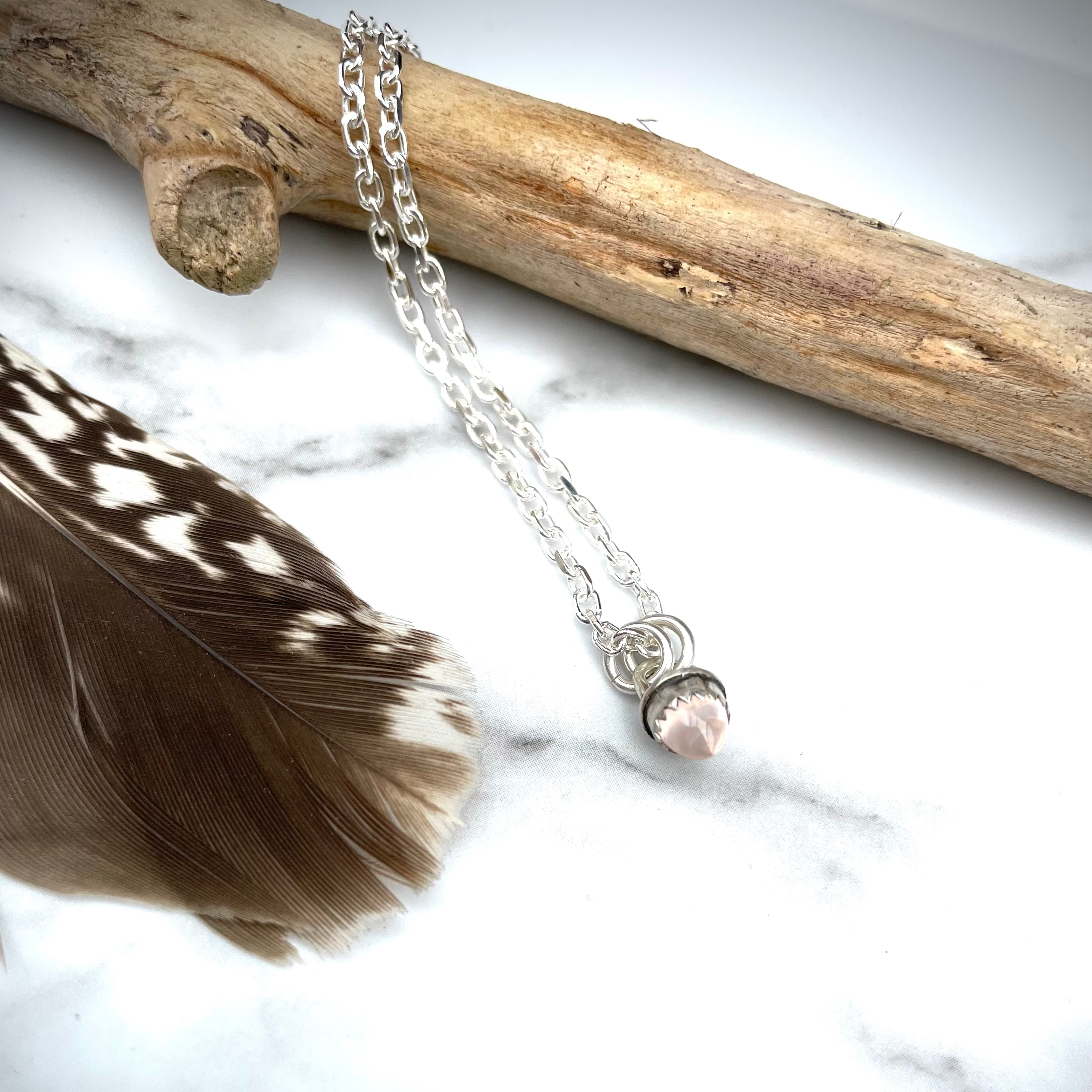 Spelldrop Pendant | Sterling Silver Rose Quartz Bullet Pendant