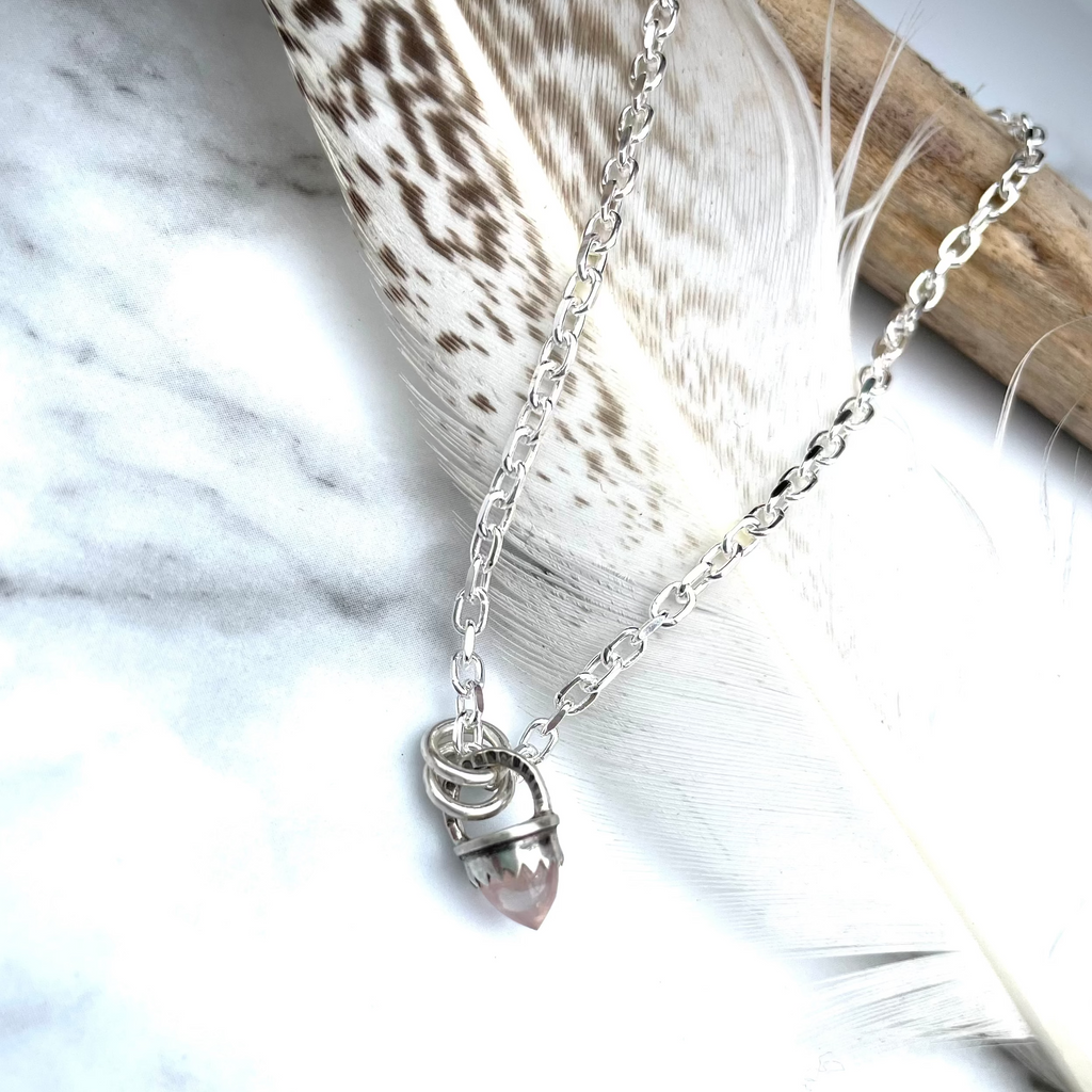 Spelldrop Pendant | Sterling Silver Rose Quartz Bullet Pendant