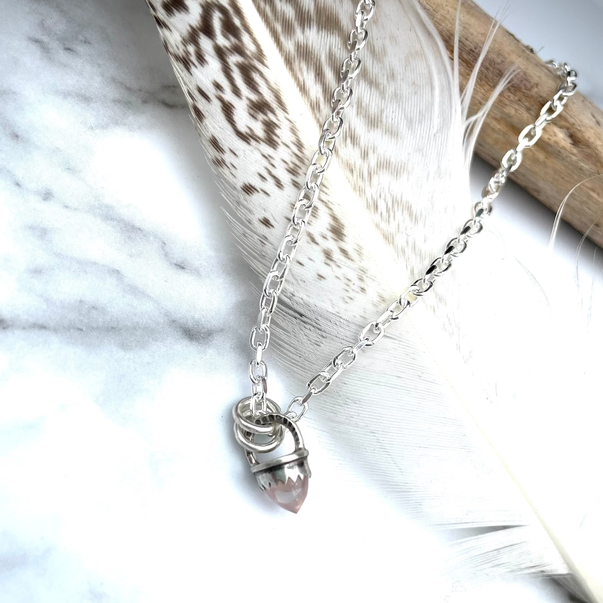 Spelldrop Pendant | Sterling Silver Rose Quartz Bullet Pendant