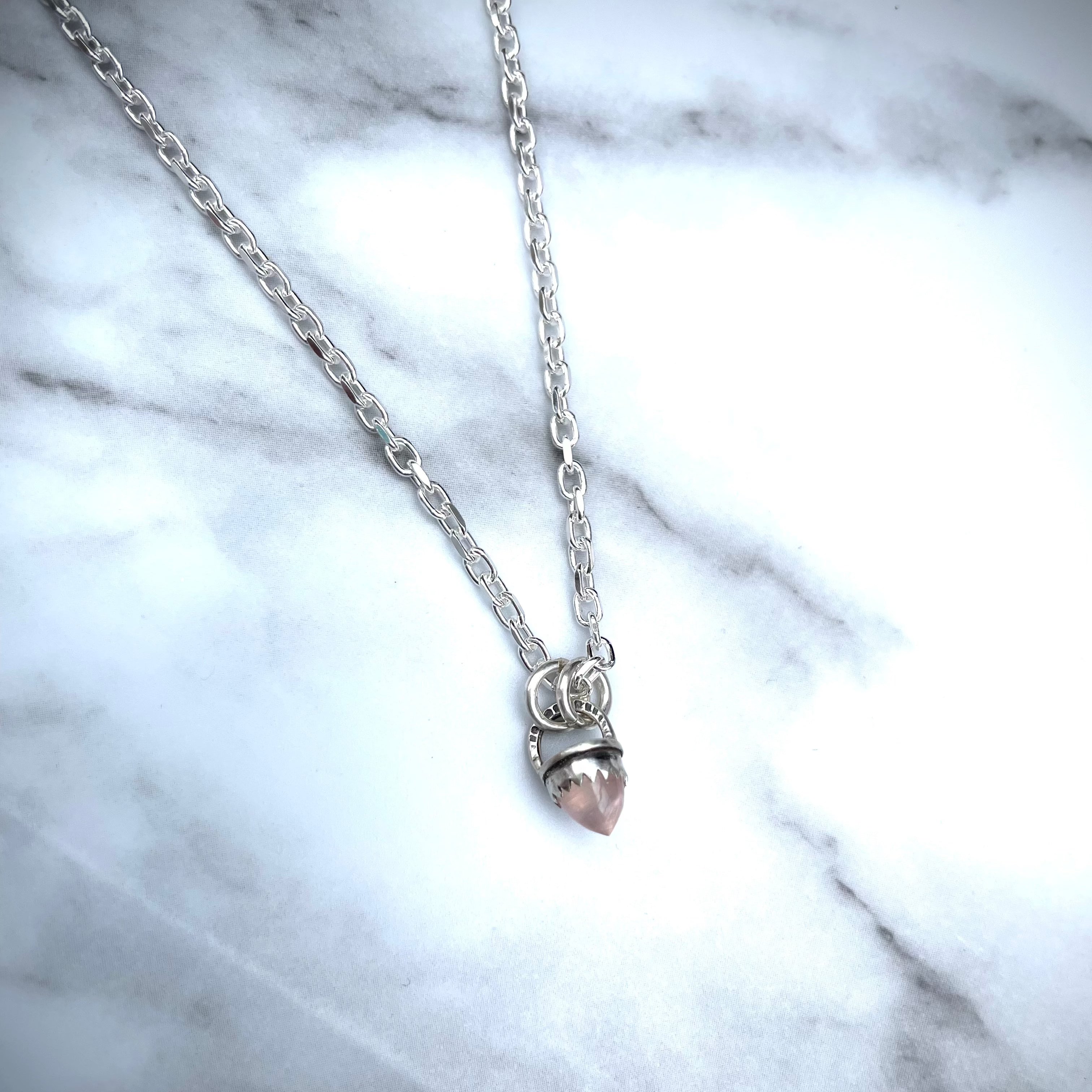 Spelldrop Pendant | Sterling Silver Rose Quartz Bullet Pendant