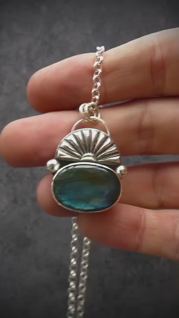 Meridian Pendant | Sterling Silver Labradorite Sun Pendant