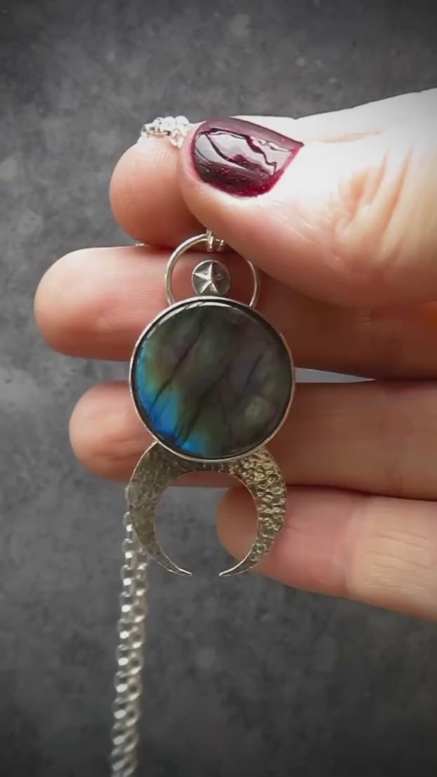 Gloam Pendant | Sterling Silver Labradorite Crescent Moon Pendant